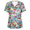 Medical Scrubs for Women Fashions Floral Print Healthy Nurse Tops V-Neck Short Sleeve Patch Pockets Tees Clinical Uniforms Woman
