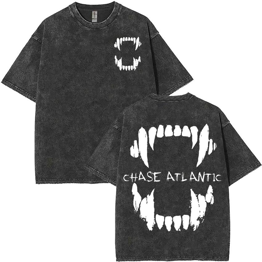 Chase Atlantic Lost In Europe and UK Tour 2025 Album Vintage Washed T Shirts Men Hip Hop Gothic Short Sleeve T-shirts Streetwear