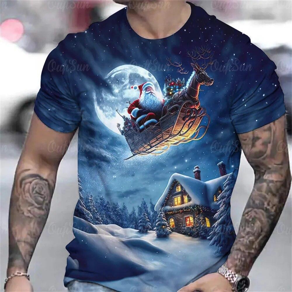 Hot Sell Christmas T-Shirt For Men 3d Snowman Printed Men'S Clothing Street Designer Short Sleeve Tshirts Daily Casual Tops Tees