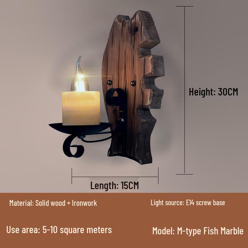 American Retro Industrial Wall Lamp - Antique Solid Wood Lantern for Restaurant and Corridor Decor
