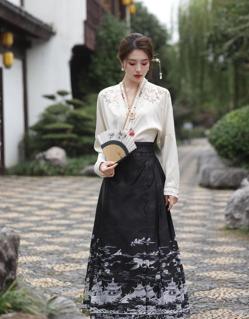 Ming Dynasty-inspired Embroidered Hanfu Skirt and Top Set