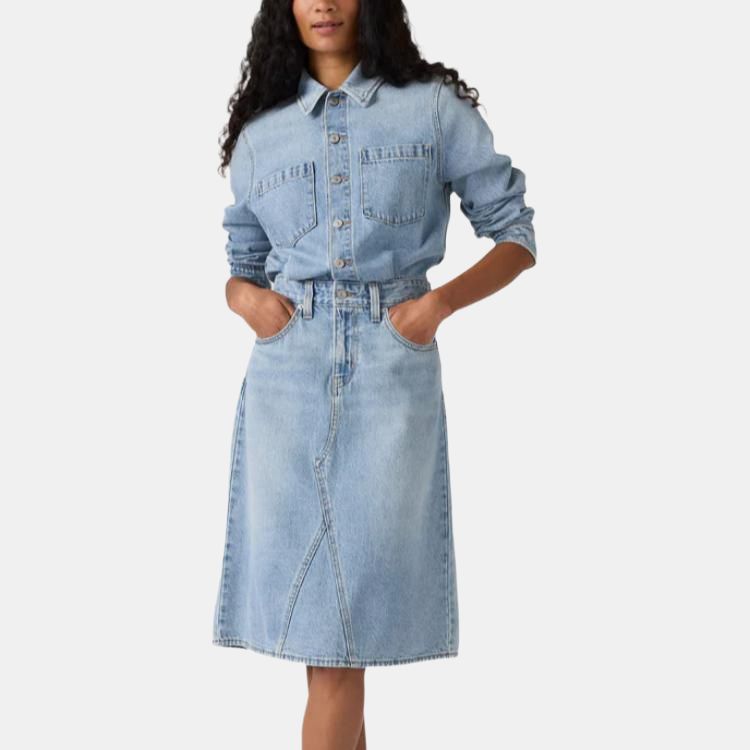 Levis Удобное Универсальное Повседневное Платье А-силуэта с Длинным Рукавом Женские платья 005NZ-0000