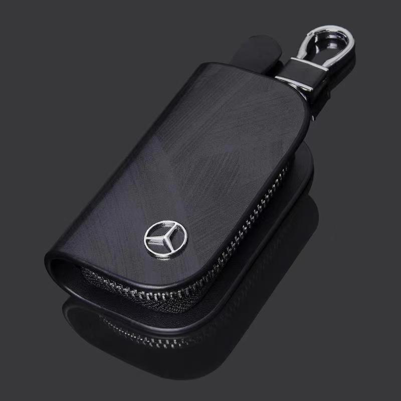 CSF1 Leather Car Key Case Wood Grain Car Key Cover Key Wallet for Mercedes Benz New B/C/E Class A Class C200L GLC GLK New CLA GLA