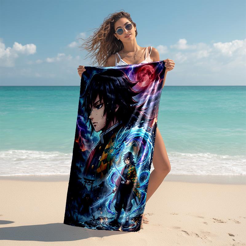 1pc Tomioka Giyuu Beach Towel, Comfortable and Thick, and Swimming/Bath/Picnic/Camping Towel, Suitable for Seaside Beaches
