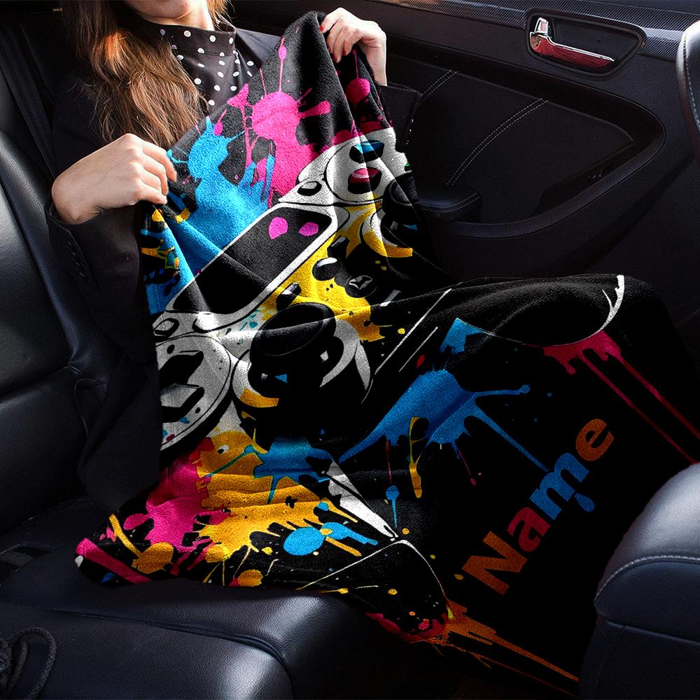 Custom Name Game Controller Theme Printed Blanket - Perfect for Couch, Bed, Travel & Outdoor Use | Machine Washable, Cozy & Durable.