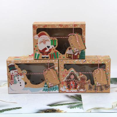 Подарочные коробки из крафт-бумаги в рождественском стиле (3шт) - Для упаковки печенья, конфет и десертов