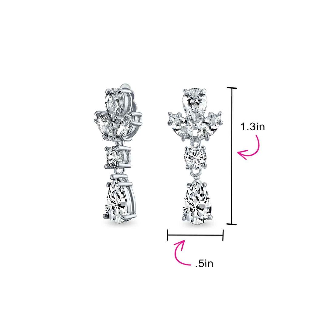 Винтажный стиль ар-деко прозрачный кубический цирконий AAA CZ заявление висячие формальные листья каплевидной формы люстра клипсы серьги свадебный выпускной конкурс серебряный