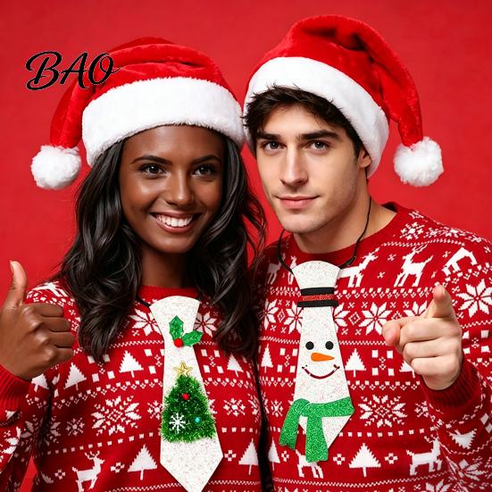 Christmas Tie for Adults Kids Adjustable Glitter Necktie, Non-woven Fabric Holiday Dress Up Costume Necktie with Elastic Band Accessories, Sparkling