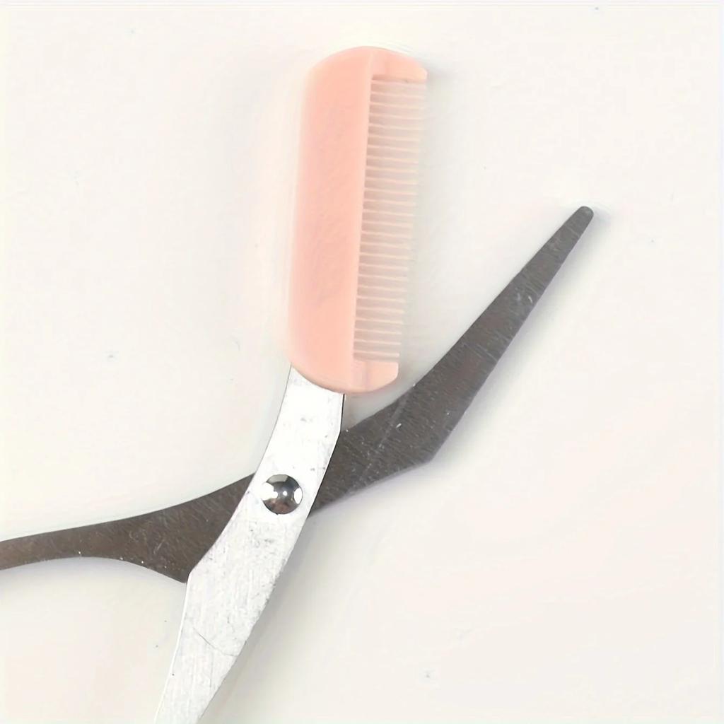 Pink Eyebrow Trimming Scissors with Built-in Comb Stainless Steel Precise Grooming Tool Creating Perfect Eyebrows