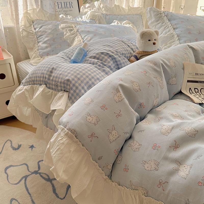 Французское кружево Комплект из четырех предметов для кровати Чистый хлопок Гипоаллергенный Комфортный Дышащий Стиранная простыня Пододеяльник Наволочка