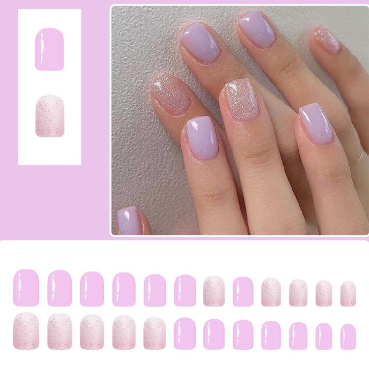 Современные накладные ногти с лавандовым цветком, мгновенное нанесение, многоразовые, для офиса или вечерних мероприятий