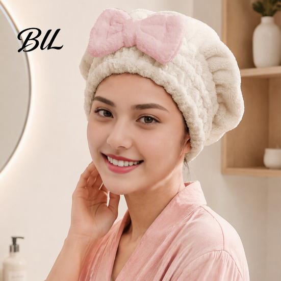 Fast Drying Hair Towel Wrap with Bow, Women Microfiber Turban, Lightweight Turban for Bath Anti-Frizz Absorbent Long Thick Curly Coral Fleece