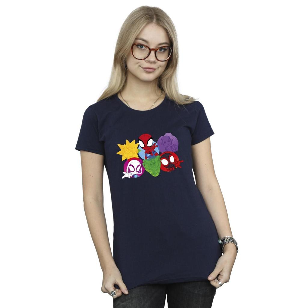Marvel Женская/женская хлопковая футболка «Паук и его удивительные лица друзей»