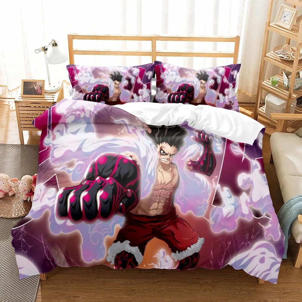 Comfortable Anime Print Bedding Set With Duvet Cover And Pillowcases King Queen Twin Sizes For All Ages