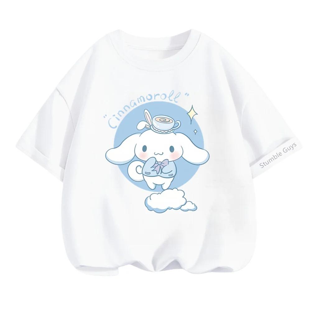 Летняя повседневная футболка Sanrio Cinnamoroll для детей, мальчиков и девочек, с мультяшным принтом