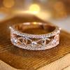Luxury White Zircon Hollow Bow Rings for Women Rose Gold Color Finger Ring Wedding Party Jewelry Gift
