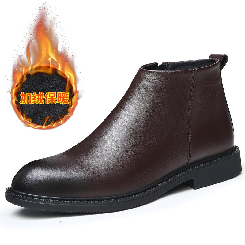 Мужские ботинки челси осенне-зимние кожаные бархатные короткие ботинки в британском стиле с высоким верхом, модные, универсальные, теплые кожаные ботинки