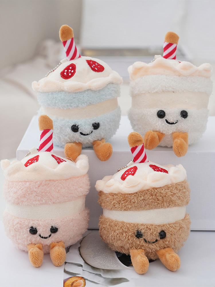 Kawaii Strawberry Cake Plush Keychain Pendant Cartoon Bag Key Ring Doll Stuff Backpack Decor Toy