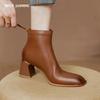 Autumn Boots Women Round Toe Chunky Heel Women Boots Genuine Leather Shoes for Women Concise Short Boots High Heel Zipper Boots