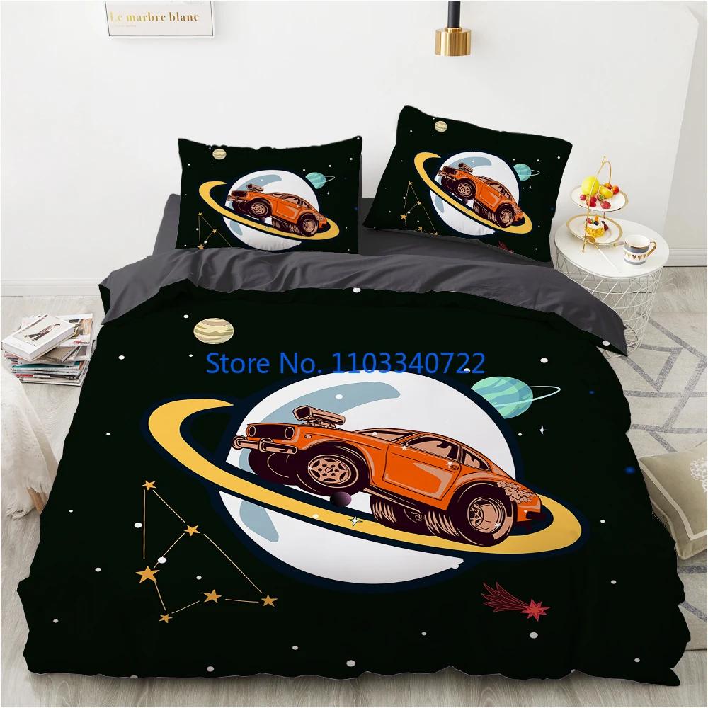 Cartoon Car King Queen Duvet Cover Cute Red Toy Sports Cars Bedding Set Kids Police Car Fire Truck Bedclothes Children Bedroom