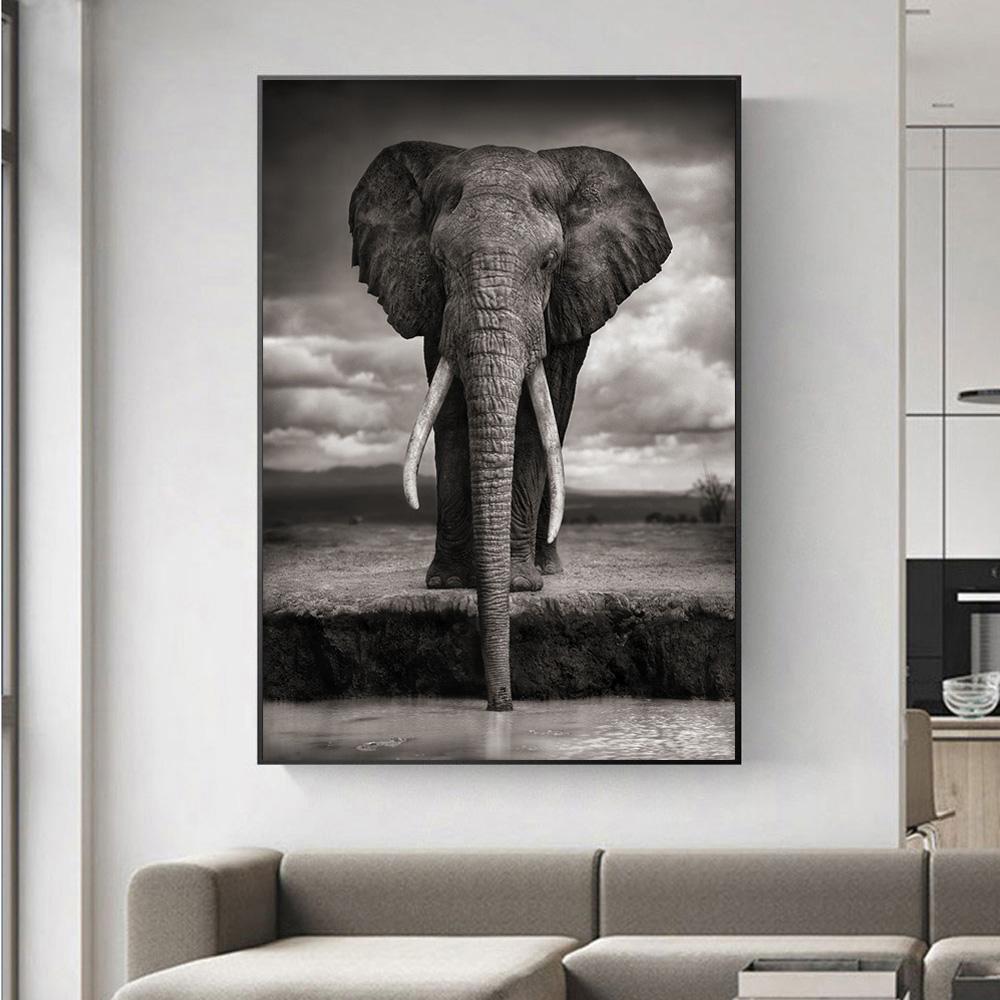 Nordic Creative Elephant Wall Paintings Print On Canvas Art Prints Animals Black And White Animals Wall Pictures For Living Room