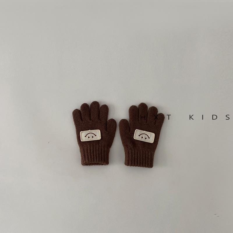 Детские перчатки для зимы, для улицы, теплые, стильные, со смайликом и маленькими кончиками пальцев. Детские зимние перчатки