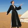 Women's Clothes Black Vintage Beaded Long Outer Belted Loose Arabian Dress