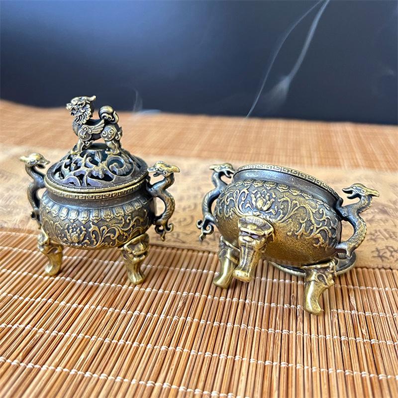 Double Dragon Three Leg Cauldron Incense Burner Xiangyun Incense Burner Suanni Plate Small Incense Burner