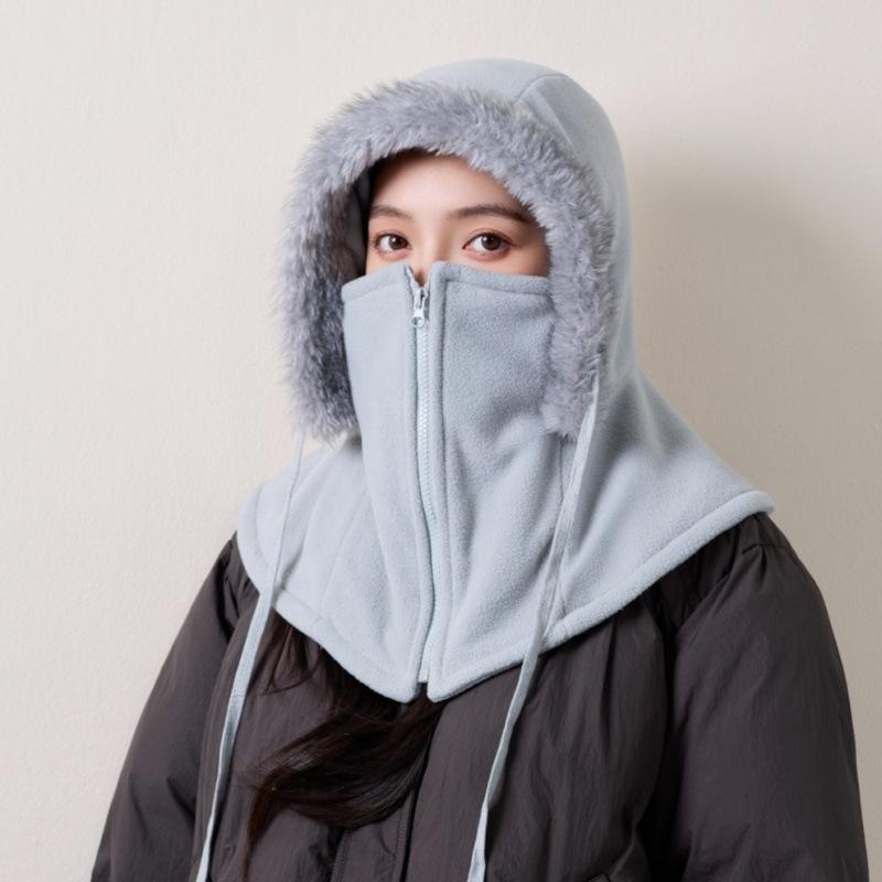 Winter mask, scarf, integrated cap, velvet, warm ear protection, ski cap, outdoor cycling, windproof neck protection cap