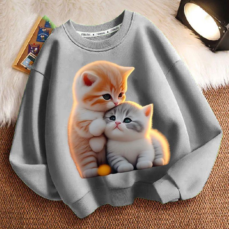 Детские толстовки с капюшоном «Маленький котенок» для осени и зимы, повседневные толстовки с длинным рукавом для мальчиков и девочек