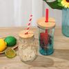Storage Bottles Silicone Seal Ring Mason Jar Lid With Straw Hole Wide Mouth Cup Bamboo Wood Lids