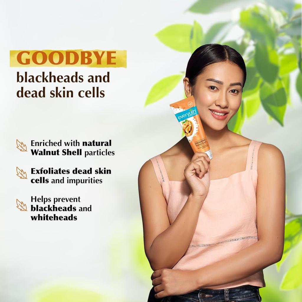 Everyuth Naturals Отшелушивающий скраб для лица с грецким орехом 50 г Мягкое глубокое очищение Натуральный эксфолиант для гладкой сияющей кожи