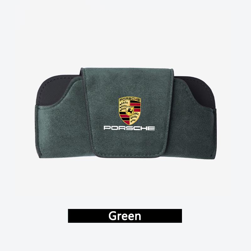 AIHQR1 Car Sun Visor Suede Leather Glasses Case Sunglasses Clips For Porsche Cayenne Panamera Macan Boxster Cayman 718 911 Sticker