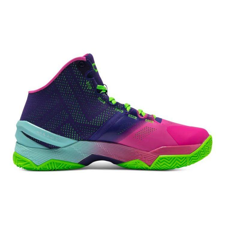 Under Armour Curry 2 Slip Resistant Cushioning Abrasion Resistant Mid top Children's Basketball Shoes Pink Purple Blue 3026053-600