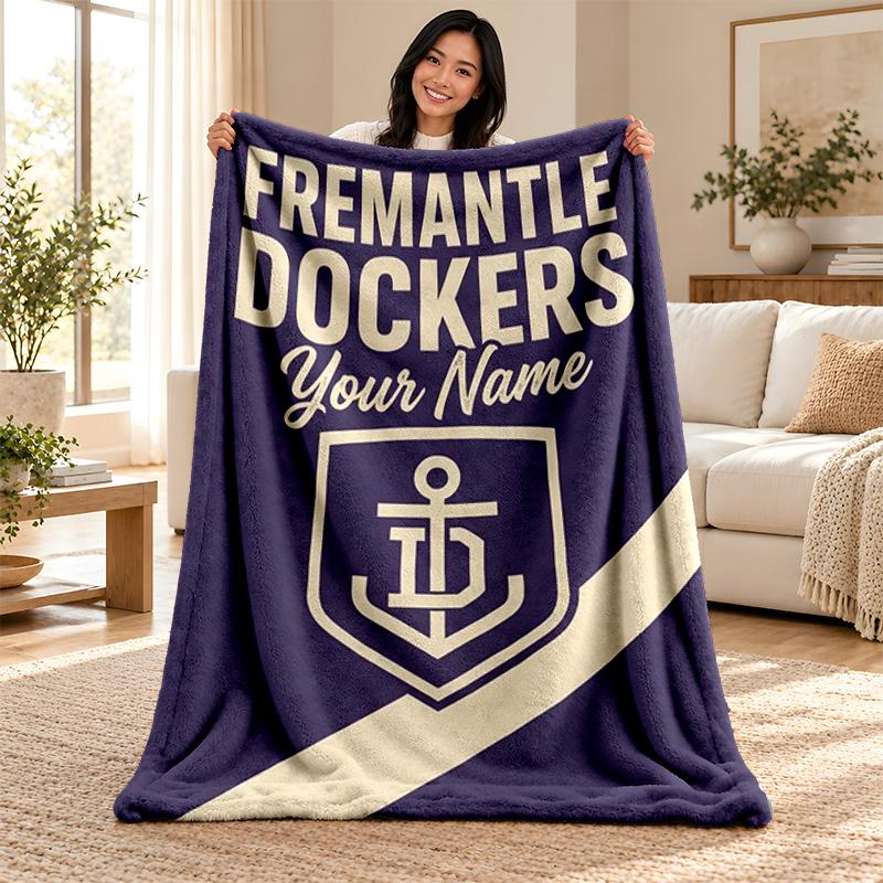 Fremantle Football Club Custom Name Fleece Blanket Personalized Soft Cozy Throw Blanket Customized Gift for Birthday Christmas