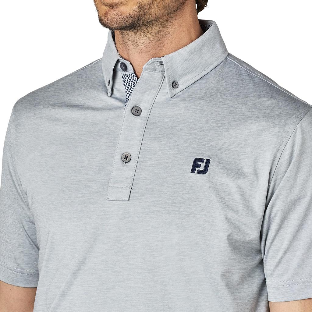 FootJoy Men's Heather Print Short Sleeve Button-Down Golf Shirt, Gray, Size M (FJ-S25-S17, 34540-M)