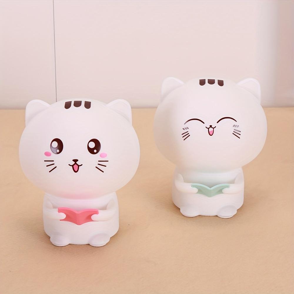 Cute Reading Cat Silicone Lamp, 7 Colors USB Rechargeable Touch Portable Light, Adjustable Lighting