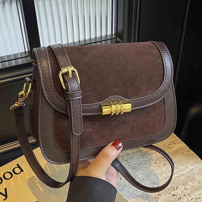 Винтажные сумки через плечо из нубуковой кожи, осенне-зимние женские небольшие сумки на одно плечо, модные простые универсальные квадратные сумки