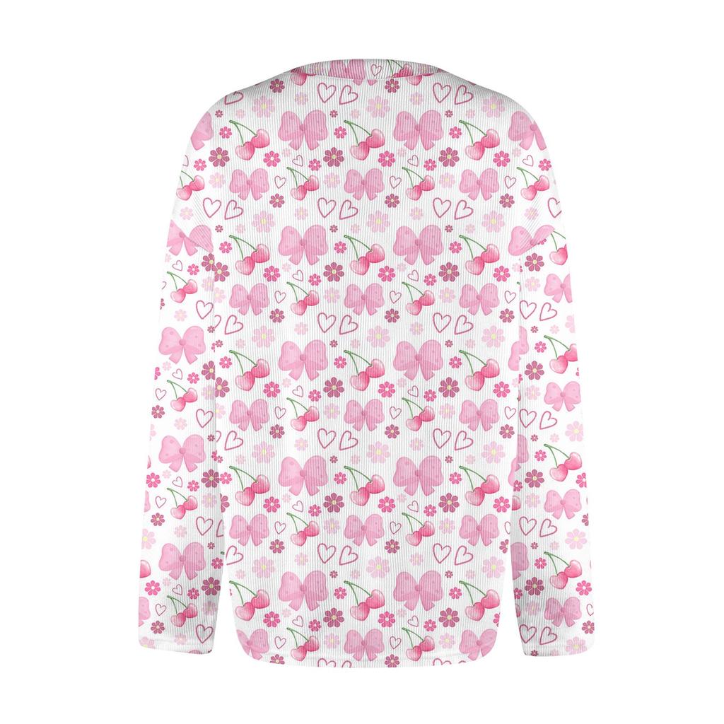 Женская мода с принтом банта, длинный рукав, вязаный кардиган, куртка на пуговицах