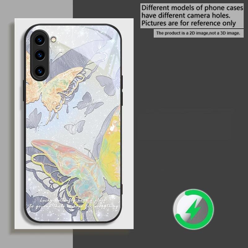 Счастливая Бабочка Картина подходит для Samsung Galaxy S26 Ultra S20 FE S21 S22+ 23 Plus S24 Ultra 25 Edge черная Стеклянная Чехол для Телефона