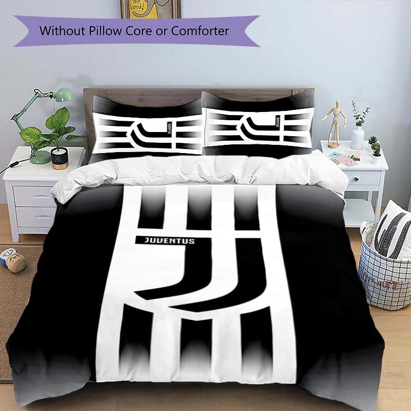 3pcs Juventus FC logo pattern bedding set duvet cover set includes duvet cover &pillowcases,perfect all season bedroom decoration&gift