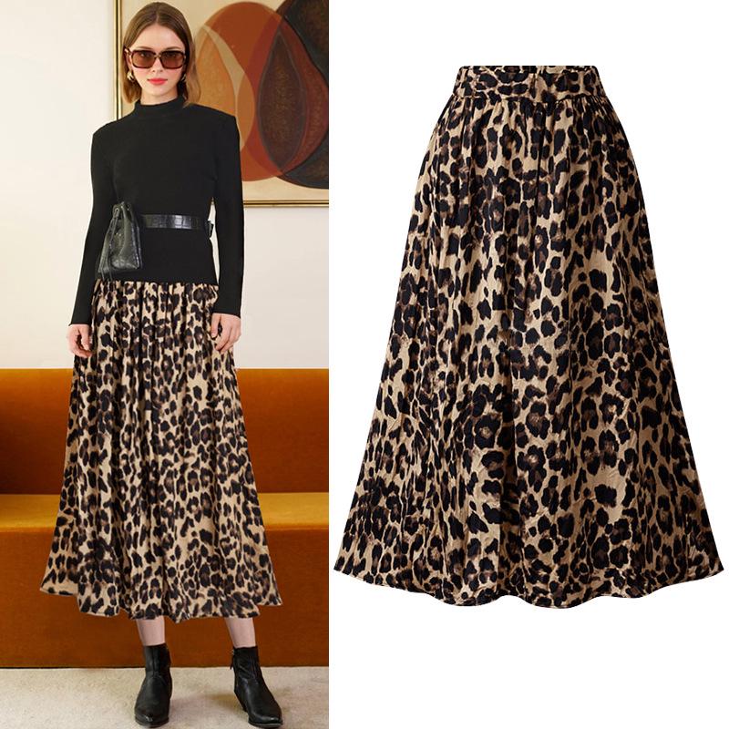 Leopard Print Midi Skirt New Mid-length Bodycon Skirt Plus-size Slimming Velvet A-line Skirt Autumn And Winter Long Dress