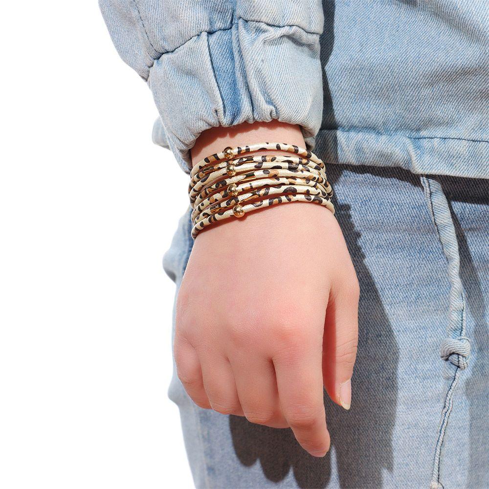 Retro Elegant Women Wrist Bands Leopard Leather Bracelets Multilayer Bangles Wide Wrap Bracelet