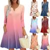 Women's Summer Dress Loose V Neck Three-quarter Sleeve Sundress With Pockets Dress