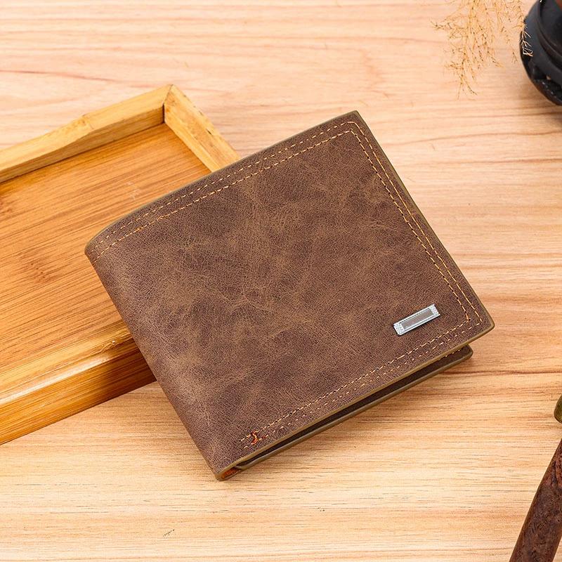 Ретро мужской кошелек с зажимом для денег, многофункциональный тройной держатель для карт, однотонный мягкий модный короткий кошелек, мужской кожаный кошелек