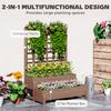 2-Tier Raised Garden Bed with Trellis, Wooden Elevated Planter Box with Drainage Holes, Outdoor Raised Planter for Climbing Plants, Fruits
