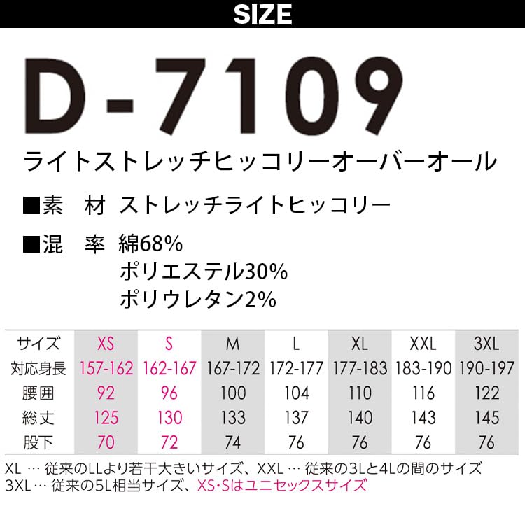 Musashino Uniform Dickies Stretch Hickory Lightweight and UPF 50 UV Unisex Size Overalls, Spring/Summer, D-109, Thin, Protection, Workwear, CO-COS