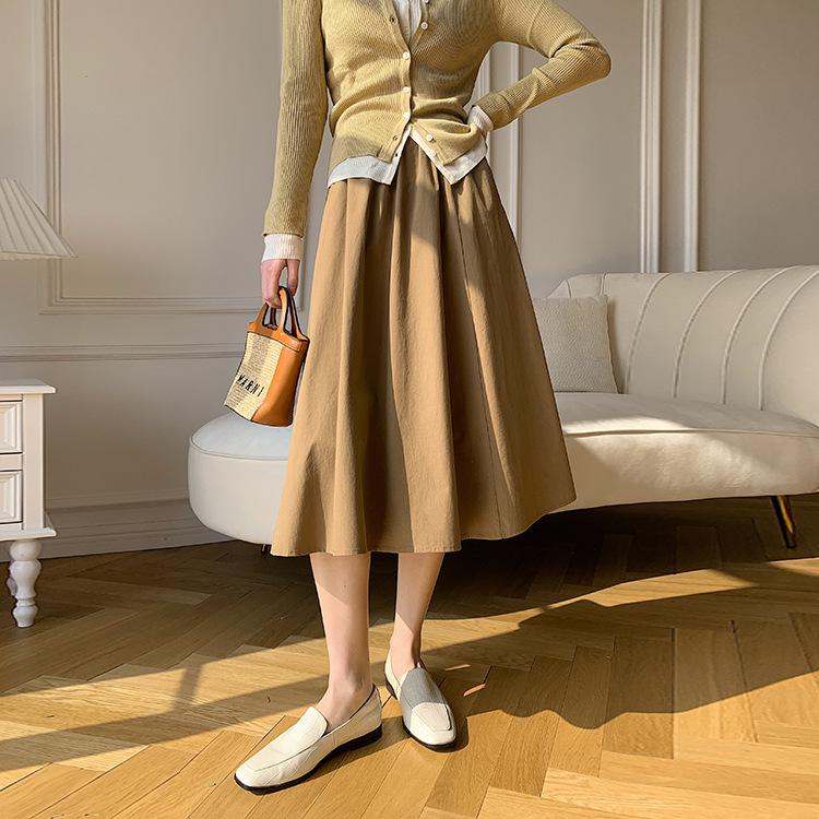 Новое поступление: Женская юбка А-силуэта с высокой талией из выстиранного хлопка - Свободная, повседневная, универсальная, в японском стиле, для весны и лета