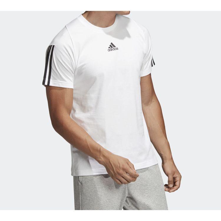 Adidas Three-Stripe Print Training Sports Short Sleeve T-Shirt Men Tops White DQ1453