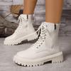 Мода 2025 Молнии Платформа Ботильоны для женщин Осень Зима Теплые Толстый Плюш Короткие Ботильоны Мухер Толстая Подошва Шнуровка Ботинки Женские